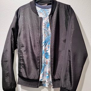 ZARA Slate Textured Bomber Zip Jacket Boucle' Knit, Ribbed, Streetwear Layer (L)